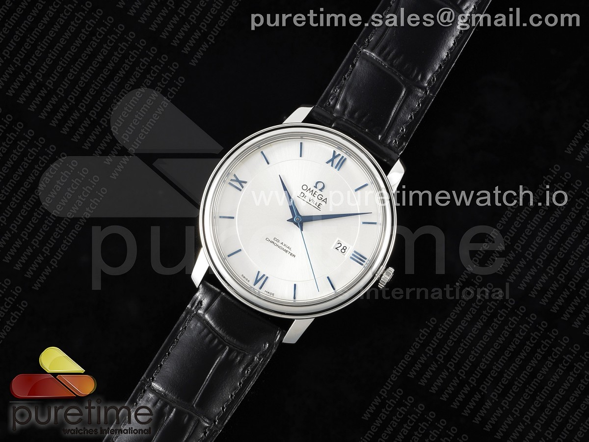 TWS공장 오메가 드 빌 스틸 화이트다이얼 블루인덱스 가죽스트랩 De Ville SS TWF 1:1 Best Edition Silver Dial Blue Markers on Black Leather Strap MIYOTA 9015