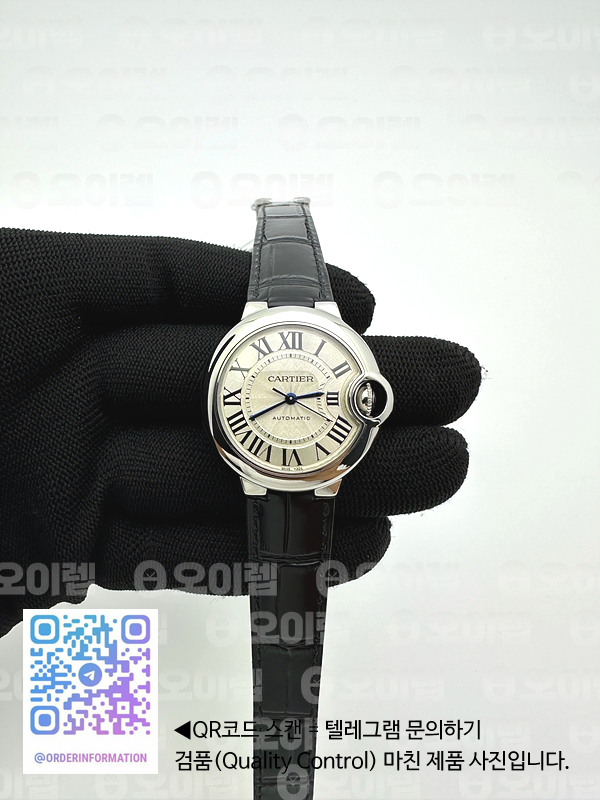 3K공장 까르띠에 발롱블루 33 오토메틱 스틸 화이트다이얼 가죽스트랩 Ballon Bleu 33mm SS 3KF 1:1 Best Edition White Dial on Black Leather Strap A076