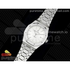 RSF공장 오데마피게 로얄오크 15400 스틸 실버다이얼 브레이슬릿 화이트 Royal Oak 41mm 15400 SS RSF 1:1 Best Edition White Textured Dial on SS Bracelet A3120 Super Clone