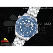 VS공장 오메가 씨마스터 다이버 300M 스틸 블루다이얼 브레이슬릿 2018 Seamaster Diver 300M VSF 1:1 Best Edition Blue Ceramic Blue Dial on SS Bracelet A8800 V2 (Black Balance Wheel)