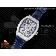 ABF공장 프랭크뮬러 뱅가드 V45 풀파베다이아몬드 블루포인트 가죽스트랩 Vanguard V45 SS ABF Best Edition Full Diamonds Dial on Blue Leather Strap A2824