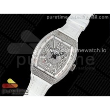 ABF공장 프랭크뮬러 뱅가드 V45 풀파베다이아몬드 화이트포인트 가죽스트랩 Vanguard V45 SS ABF Best Edition Full Diamonds Dial on White Leather Strap A2824