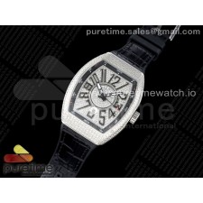 ABF공장 프랭크뮬러 뱅가드 V45 풀파베다이아몬드 블랙포인트 가죽스트랩 Vanguard V45 SS ABF Best Edition Full Diamonds Dial on Black Leather Strap A2824