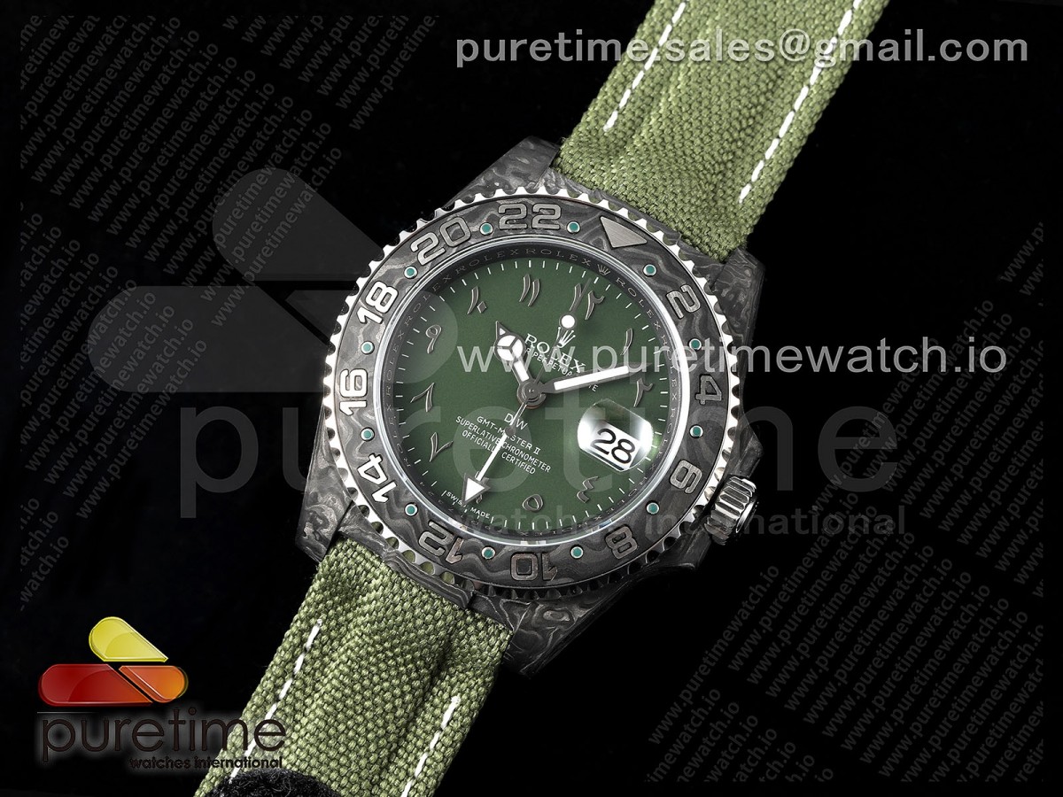 DIW공장 롤렉스 GMT마스터 커스텀 카본케이스 그린아라빅다이얼 나일론스트랩 GMT Carbon DIWF Best Edition Green Arabic Dial on Green Nylon Strap SA3186 CHS