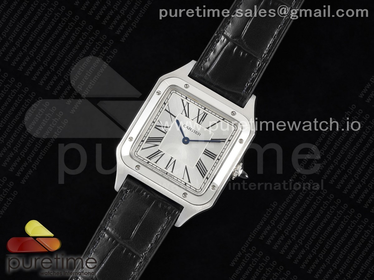 F1공장 까르띠에 산토스 뒤몽 31.4 스틸 실버다이얼 블랙가죽스트랩 Santos Dumont 31.4mm IWSF Best Edition Silver Dial on Black Leather Strap Quartz