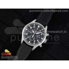 AZ공장 IWC 파일럿 크로노그래프 스틸 블랙다이얼 블랙가죽스트랩 Pilot Chrono SS AZF 1:1 Best Edition Black Dial on Black Leather Strap A7750