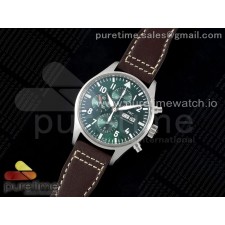 AZ공장 IWC 파일럿 크로노그래프 스틸 그린다이얼 브라운가죽스트랩 Pilot Chrono SS AZF 1:1 Best Edition Green Dial on Brown Leather Strap A7750