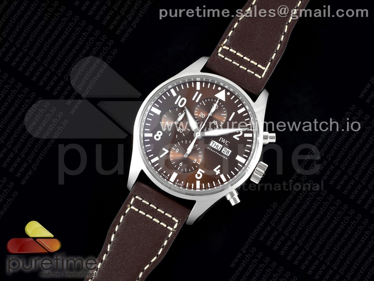 AZ공장 IWC 파일럿 크로노그래프 스틸 브라운다이얼 브라운가죽스트랩 Pilot Chrono SS AZF 1:1 Best Edition Brown Dial on Brown Leather Strap A7750