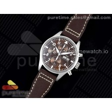 AZ공장 IWC 파일럿 크로노그래프 스틸 브라운다이얼 브라운가죽스트랩 Pilot Chrono SS AZF 1:1 Best Edition Brown Dial on Brown Leather Strap A7750