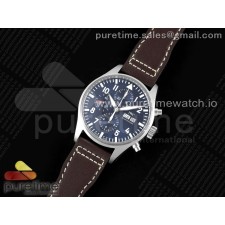 AZ공장 IWC 파일럿 크로노그래프 스틸 블루다이얼 어린왕자에디션 브라운가죽스트랩 Pilot Chrono SS AZF 1:1 Best Edition Blue Dial on Brown Leather Strap A7750