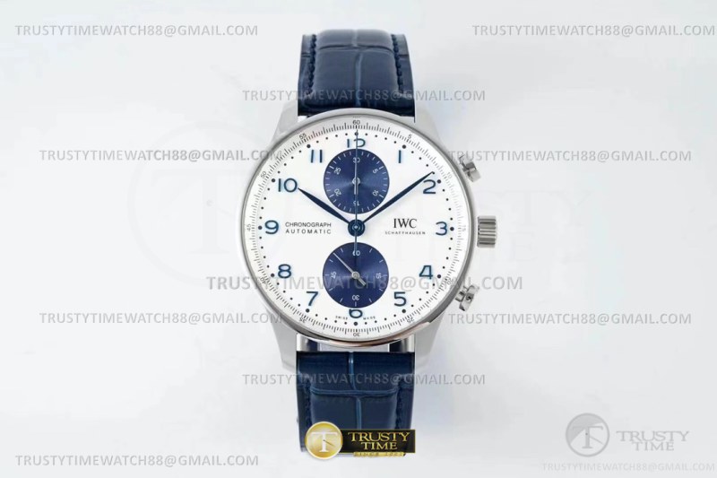 AZ공장 IWC 포르투기저 크로노그래프 3716 스틸 화이트블루다이얼 가죽스트랩 Portuguese Chrono Ed SS/LE Wht/Blue Num AZF A69355