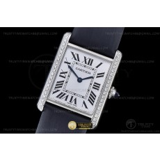 F1공장 까르띠에 탱크 머스트 라지 다이아몬드베젤 블랙스트랩 Cartier Tank Must Lrg Dia SS/LE Wht F1F Sw Qtz