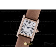 F1공장 까르띠에 탱크 머스트 스몰 로즈골드금통 다이아몬드베젤 브라운스트랩 Cartier Tank Must Small Dia RG/LE Wht F1F Sw Qtz