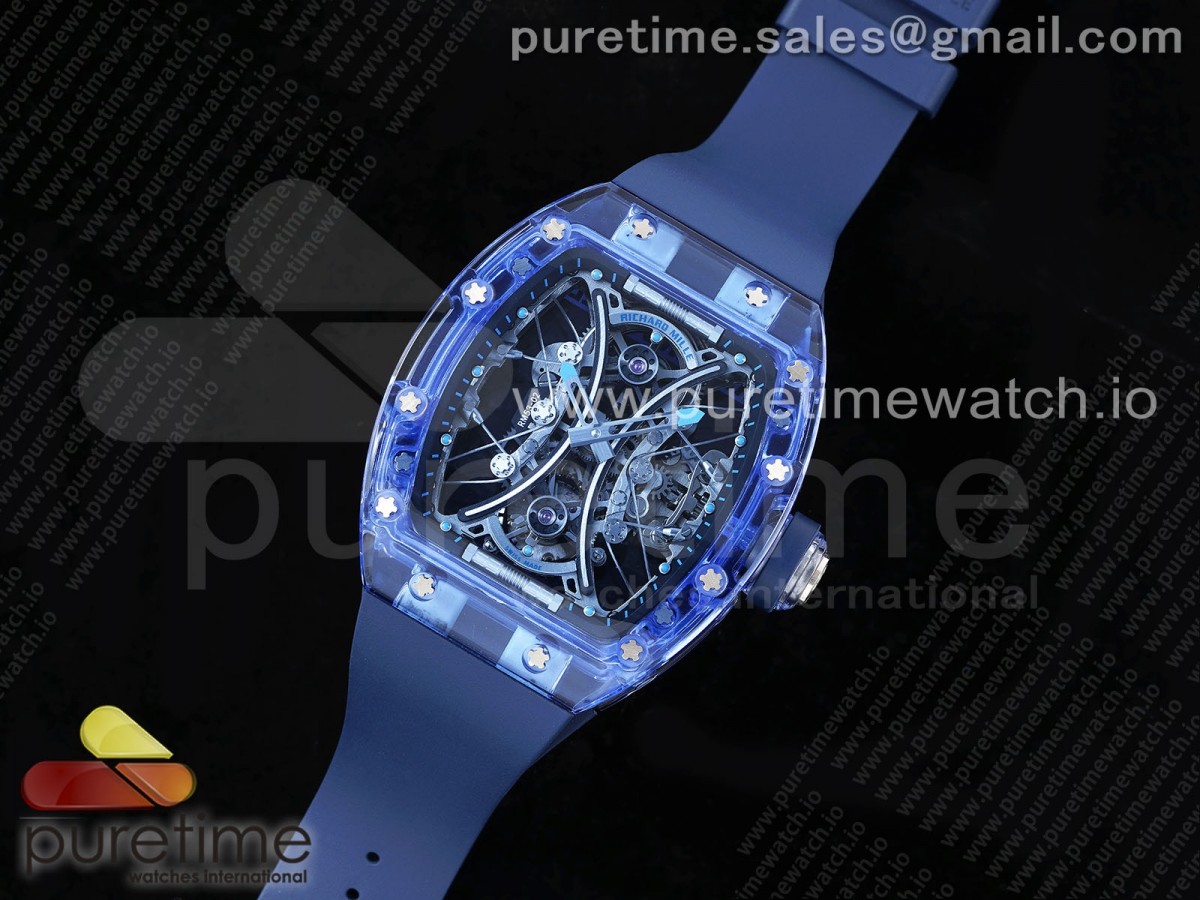 RM공장 리차드밀 RM53-02 투어빌론 블루글래스케이스 블루투명러버스트랩 RM53-02 Blue Transparent Tourbillon RMF Best Edition Skeleton Dial on Blue Rubber Strap