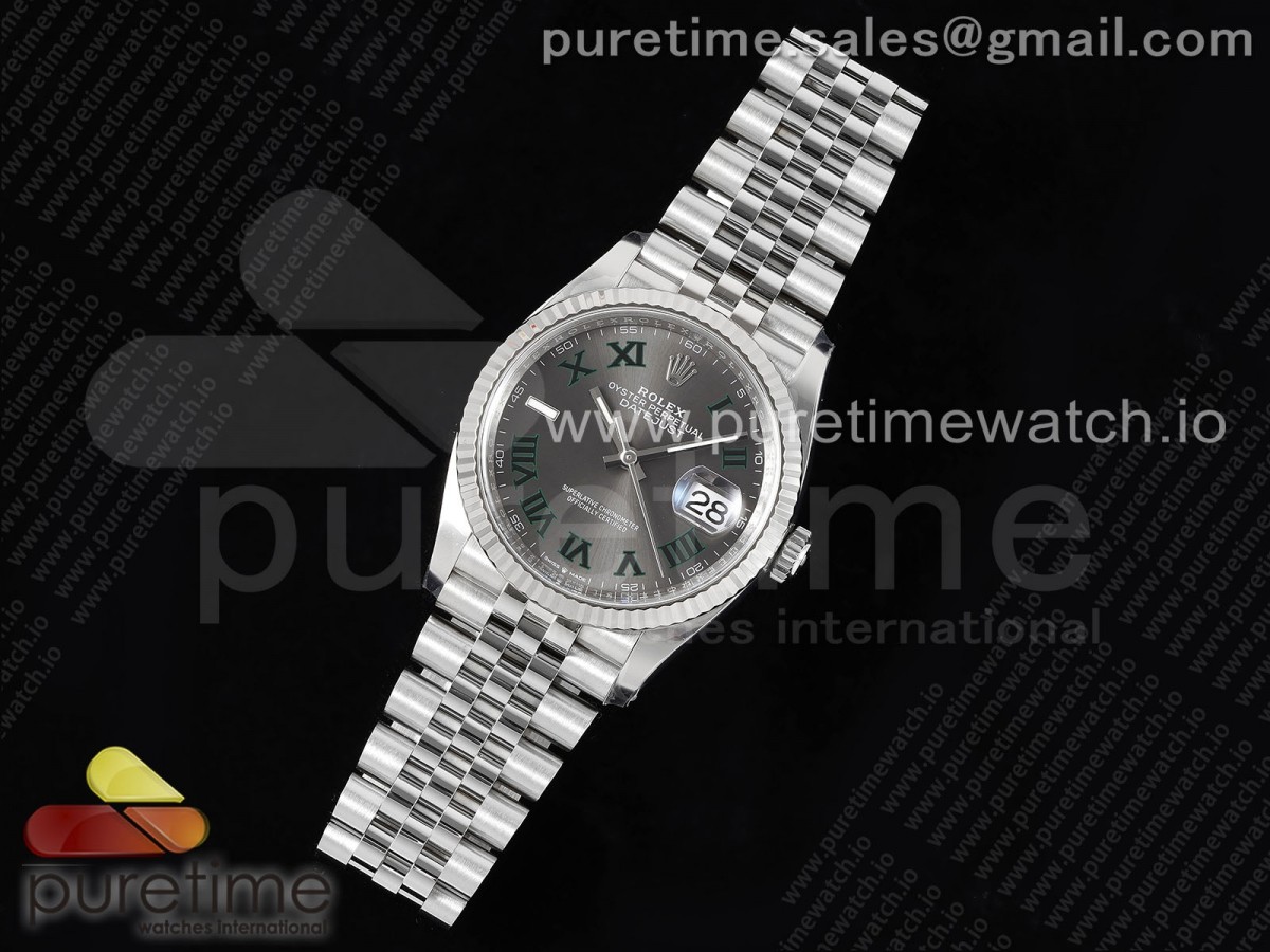 Clean공장 롤렉스 데이저스트 36 스틸 윔블던 슬레이트로만 그레이다이얼 쥬빌레브레이슬릿DateJust 36 126234 Clean 1:1 Best Edition 904L Steel Gray Dial Green Roman Markers on Jubilee Bracelet VR3235 클린공장