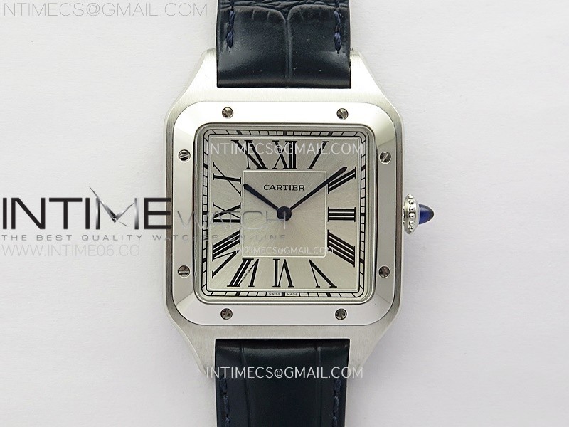 F1공장 까르띠에 산토스 뒤몽 46.6mm 실버다이얼 블루가죽스트랩 Santos Dumont 46.6mm SS F1F Best Edition Silver Dial on Blue Leather Strap Quartz