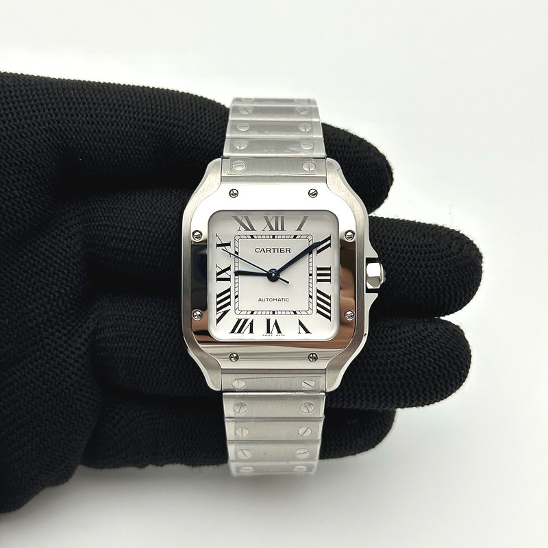 BV공장 까르띠에 산토스 2018 미디움 스틸 화이트다이얼 스마트링크브레이슬릿 Santos De Cartier 35mm SS/SS Wht BVF MY9039