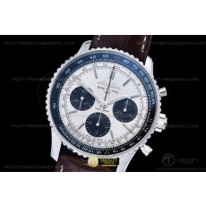 OX공장 브라이틀링 내비타이머 크로노 실버다이얼 가죽스트랩 Navitimer B01 Chrono 43mm SS/LE Silv OXF A7750