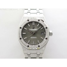 APS공장 오데마피게 로얄오크15454 프로스티드골드 새틴폴리싱 스틸 그레이다이얼 Royal Oak 37mm 15454 Frosted SS APSF 1:1 Best Edition Gray Textured Dial on Frosted SS Bracelet SA3120 Super Clone