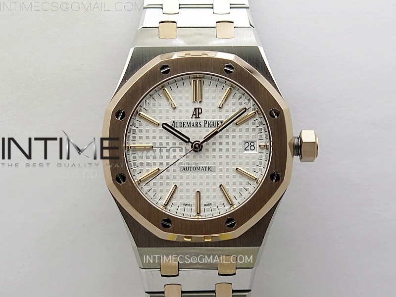 APS공장 오데마피게 로얄오크15454 로즈골드콤비 화이트다이얼 Royal Oak 37mm 15450 SS/RG APSF 1:1 Best Edition White Textured Dial on SS/RG Bracelet SA3120 Super Clone