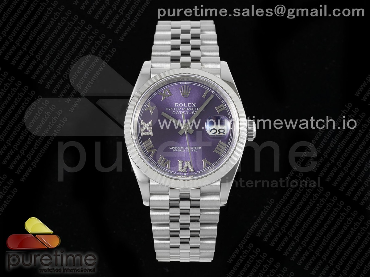 AP공장 롤렉스 데이저스트 36 스틸 퍼플다이얼 로만인덱스 브레이슬릿 DateJust 36 126234 APF 1:1 Best Edition 904L Steel Purple Diamond Roman Dial on Jubilee Bracelet VR3235