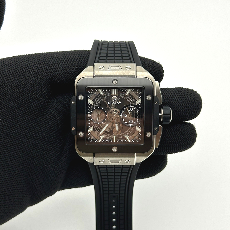 BB공장 유니코 스퀘어뱅 42 티타늄세라믹케이스 스켈레톤다이얼 블랙러버스트랩 Square Bang Unico 42mm Titanium/Ceramic BBF 1:1 Best Edition Skeleton Dial on Black Rubber Strap A1280