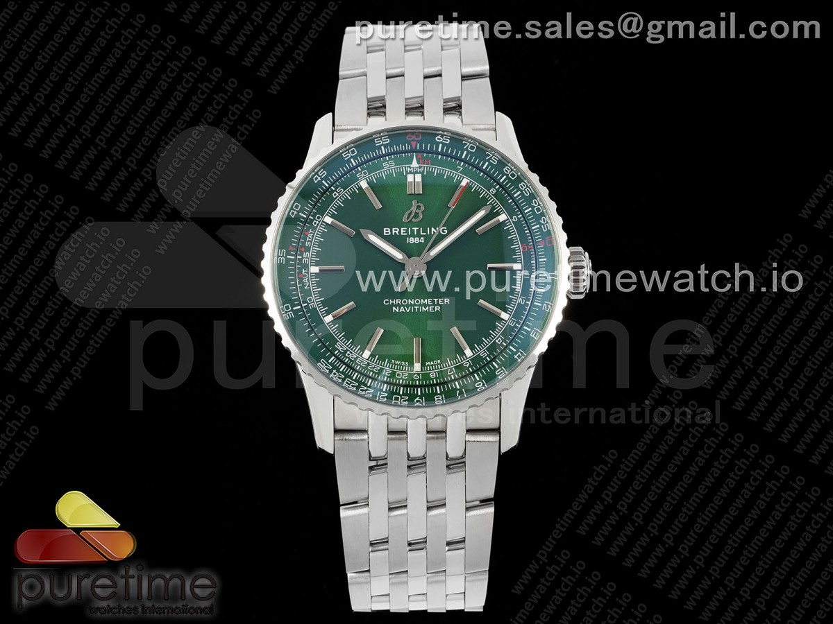 TF공장 브라이틀링 내비타이머 41미리 스틸 그린다이얼 브레이슬릿 Navitimer Automatic 41mm SS TF 1:1 Best Edition Green Dial on SS Bracelet A2824