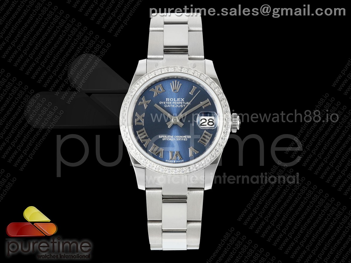 AR공장 롤렉스 레이디 데이저스트 31 블루다이얼 로만인덱스 다이아몬드베젤 오이스터브레이슬릿 DateJust 31 SS ARF 1:1 Best Edition Blue Roman Dial Diamonds Bezel on Oyster Bracelet ETA2688
