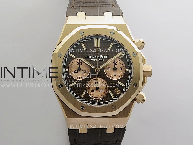 [26.01 UP] DD공장 오데마피게 로얄오크 크로노그래프 26240 로즈골드금통 브라운다이얼 가죽스트랩 텅스텐 Royal Oak Chrono 26240 RG Gain Weight V2 DDF 1:1 Best Edition Brown Dial On Brown Leather Strap Super Clone DD4401 (SW Dial)