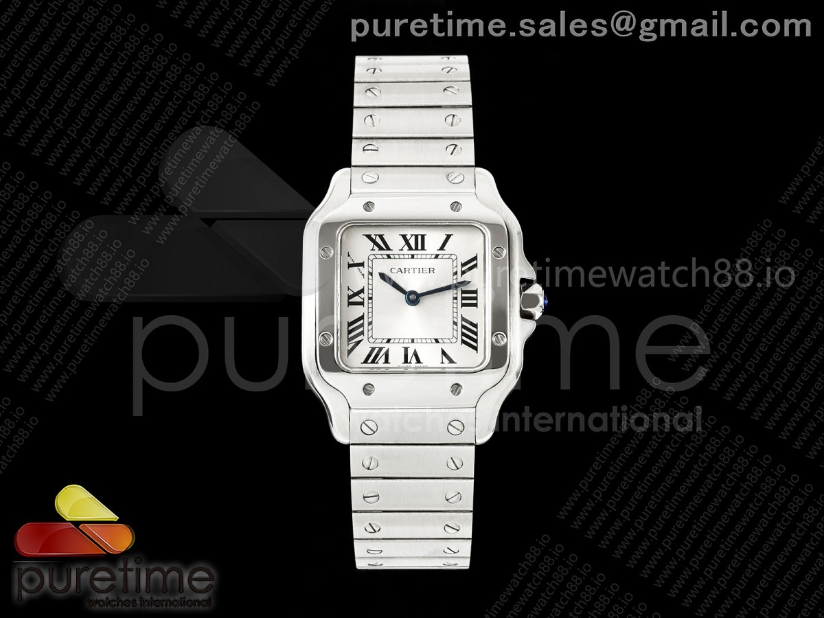 8848공장 까르띠에 산토스 스몰 스틸 화이트다이얼 브레이슬릿 Santos 27mm SS 8848F 1:1 Best Edition Silver Dial on SS Bracelet Quartz